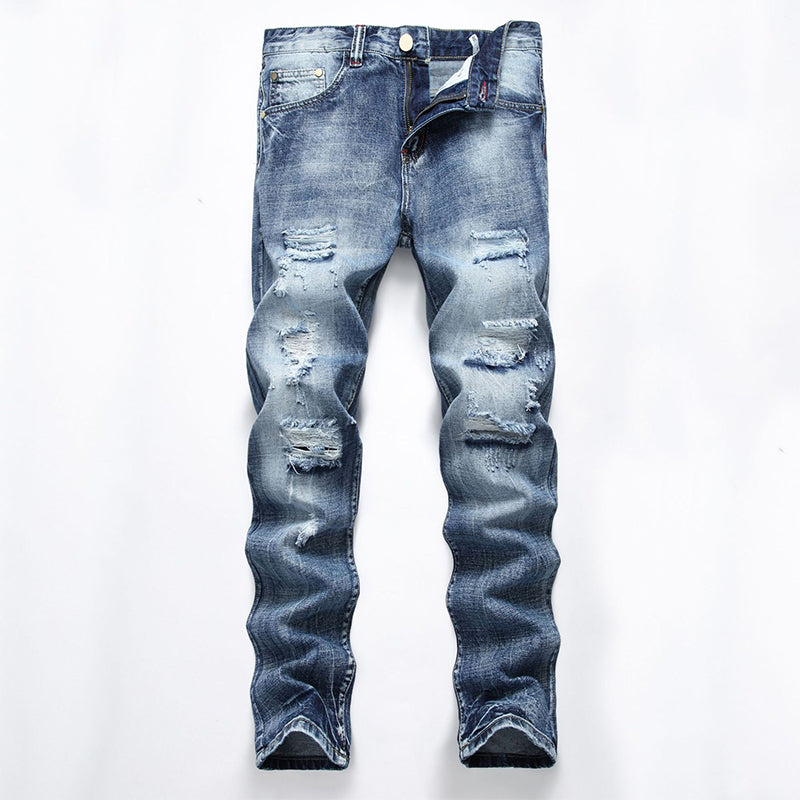 Herren zerrissene, schmale, used-out Denim-Jeans