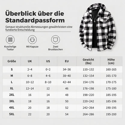 🔥 50% RABATT + GRATIS VERSAND 🚚 Flauschiger, karierter Herren-Kapuzenmantel mit Reißverschluss & zwei Brusttaschen mit Klappe