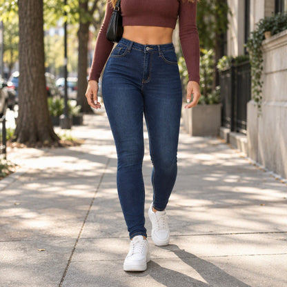 Damen-Jeans mit hoher Taille, dehnbarer Skinny-Passform