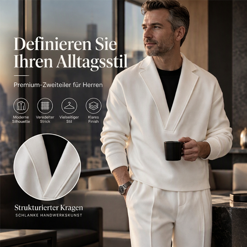 🥳Jetzt bestellen – Versand gratis!🥳 Herren-Twill-Pyjama Set mit Reverskragen und Hose