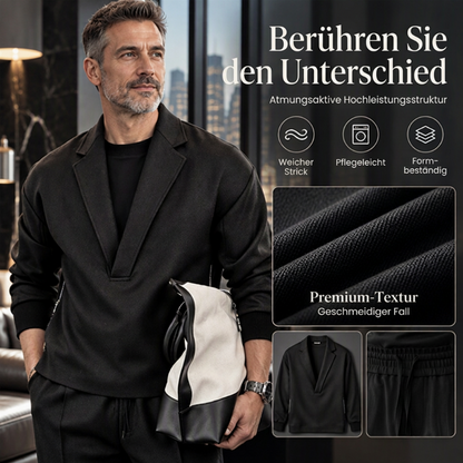 🥳Jetzt bestellen – Versand gratis!🥳 Herren-Twill-Pyjama Set mit Reverskragen und Hose