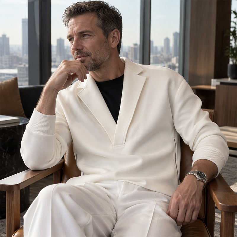 🥳Jetzt bestellen – Versand gratis!🥳 Herren-Twill-Pyjama Set mit Reverskragen und Hose