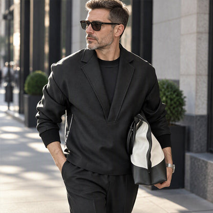 🥳Jetzt bestellen – Versand gratis!🥳 Herren-Twill-Pyjama Set mit Reverskragen und Hose