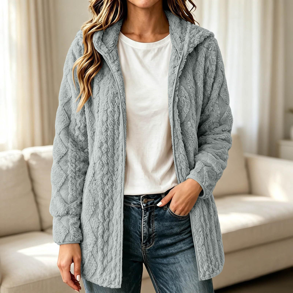 Freizeit-Plüschkapuzenjacke für Damen