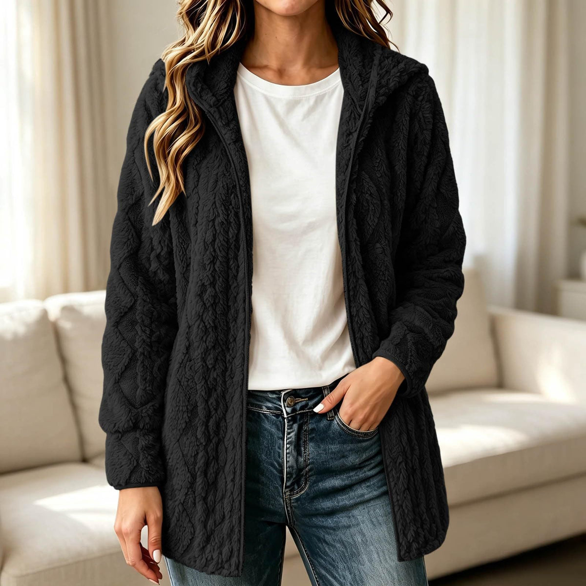 Freizeit-Plüschkapuzenjacke für Damen