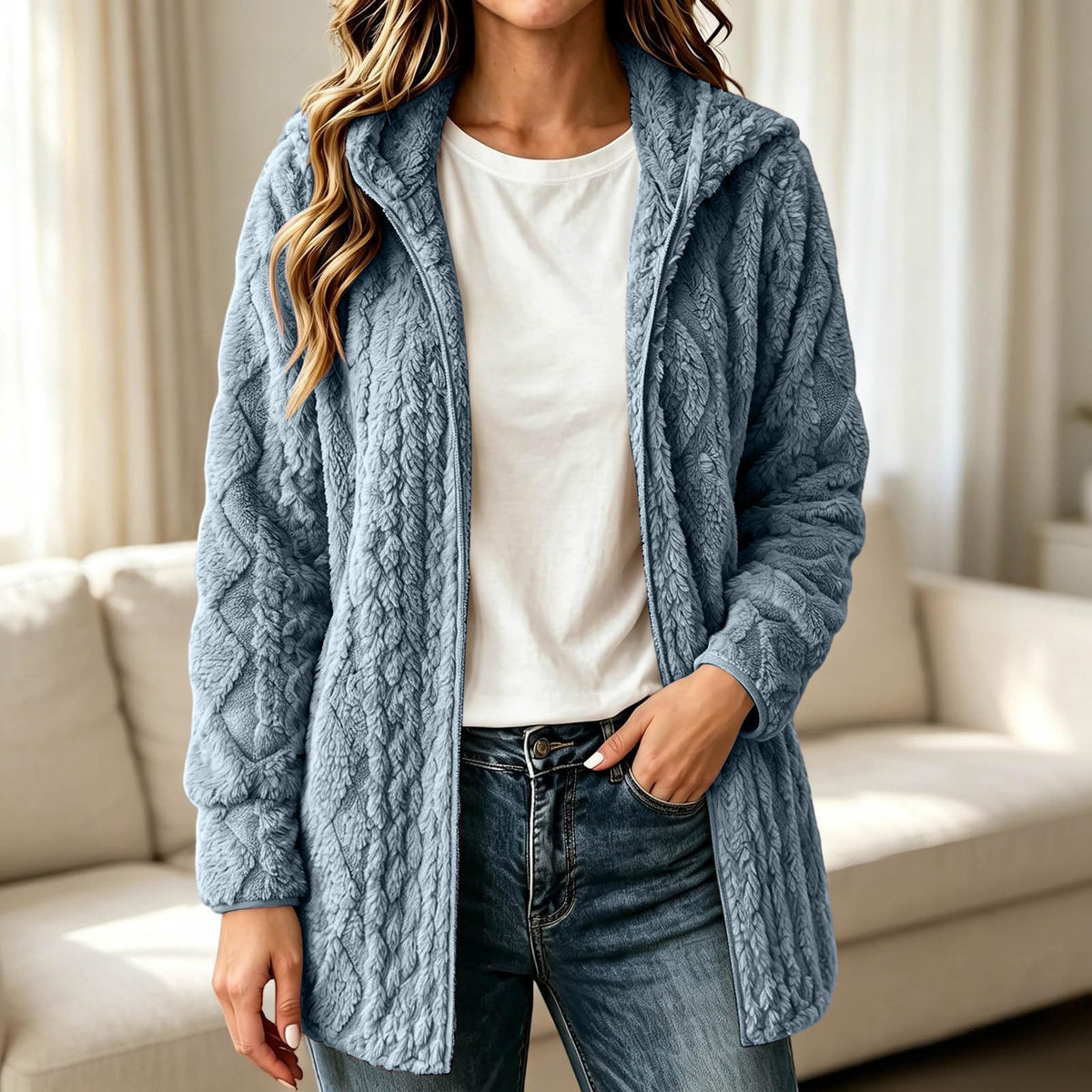 Freizeit-Plüschkapuzenjacke für Damen