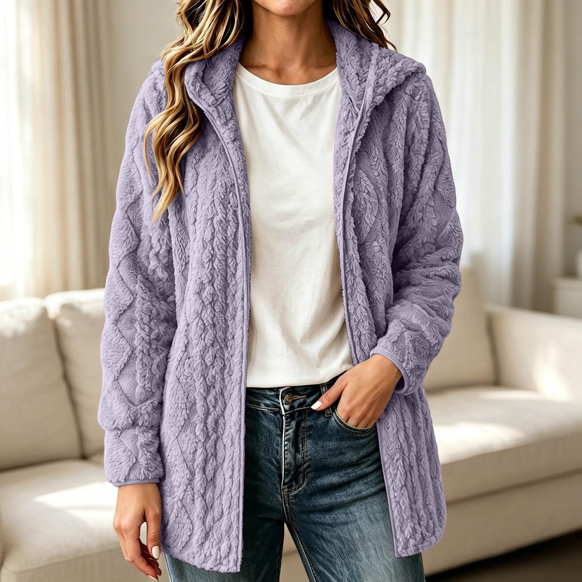 Freizeit-Plüschkapuzenjacke für Damen