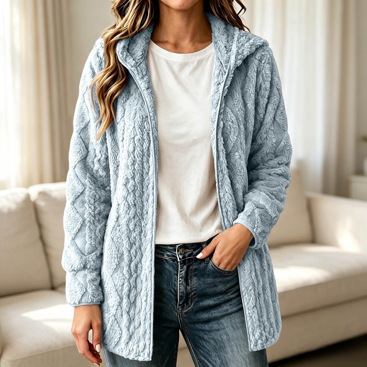Freizeit-Plüschkapuzenjacke für Damen