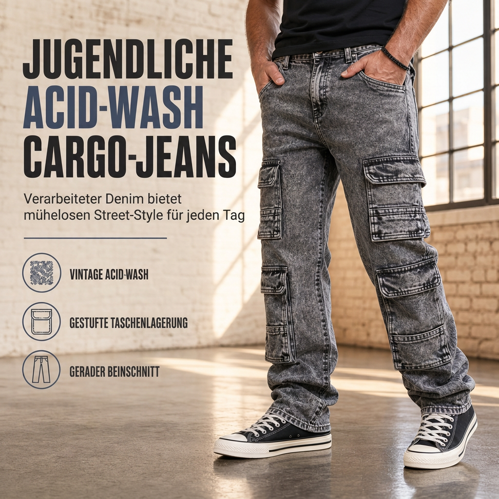 💞Top bewertet + 50% Rabatt!💞 Retro gewaschene Cargo-Jeans mit weitem Bein, Y2K High-Street-Denim-Hose mit Taschen