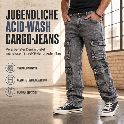 💞Top bewertet + 50% Rabatt!💞 Retro gewaschene Cargo-Jeans mit weitem Bein, Y2K High-Street-Denim-Hose mit Taschen
