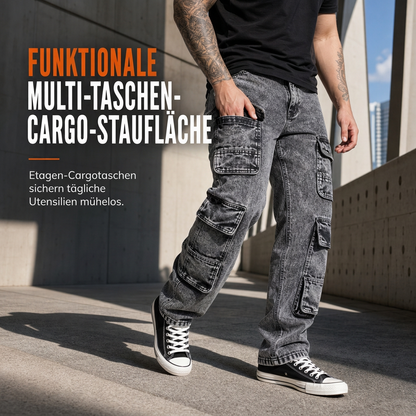 💞Top bewertet + 50% Rabatt!💞 Retro gewaschene Cargo-Jeans mit weitem Bein, Y2K High-Street-Denim-Hose mit Taschen