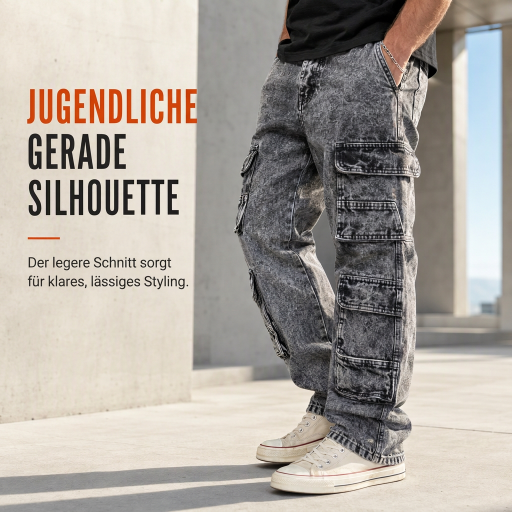 💞Top bewertet + 50% Rabatt!💞 Retro gewaschene Cargo-Jeans mit weitem Bein, Y2K High-Street-Denim-Hose mit Taschen