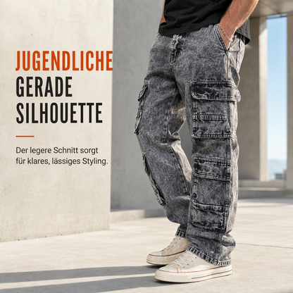 💞Top bewertet + 50% Rabatt!💞 Retro gewaschene Cargo-Jeans mit weitem Bein, Y2K High-Street-Denim-Hose mit Taschen