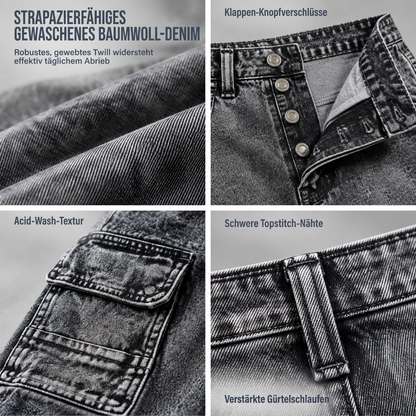 💞Top bewertet + 50% Rabatt!💞 Retro gewaschene Cargo-Jeans mit weitem Bein, Y2K High-Street-Denim-Hose mit Taschen