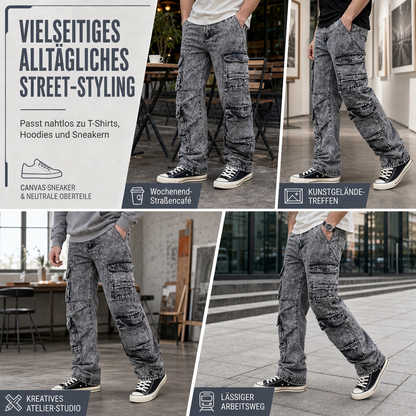 💞Top bewertet + 50% Rabatt!💞 Retro gewaschene Cargo-Jeans mit weitem Bein, Y2K High-Street-Denim-Hose mit Taschen