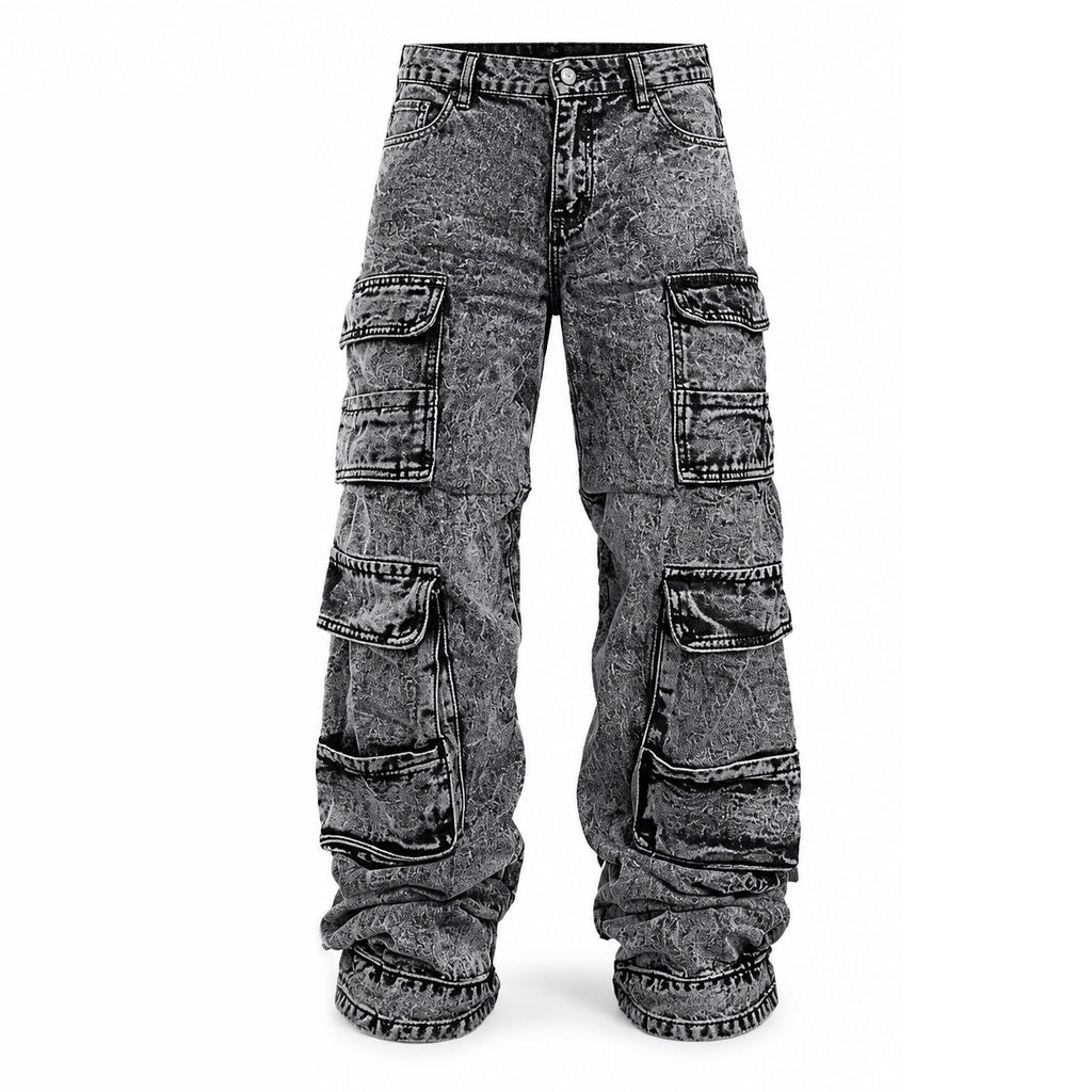 💞Top bewertet + 50% Rabatt!💞 Retro gewaschene Cargo-Jeans mit weitem Bein, Y2K High-Street-Denim-Hose mit Taschen