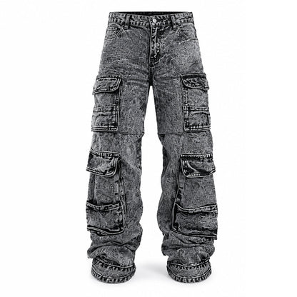 💞Top bewertet + 50% Rabatt!💞 Retro gewaschene Cargo-Jeans mit weitem Bein, Y2K High-Street-Denim-Hose mit Taschen