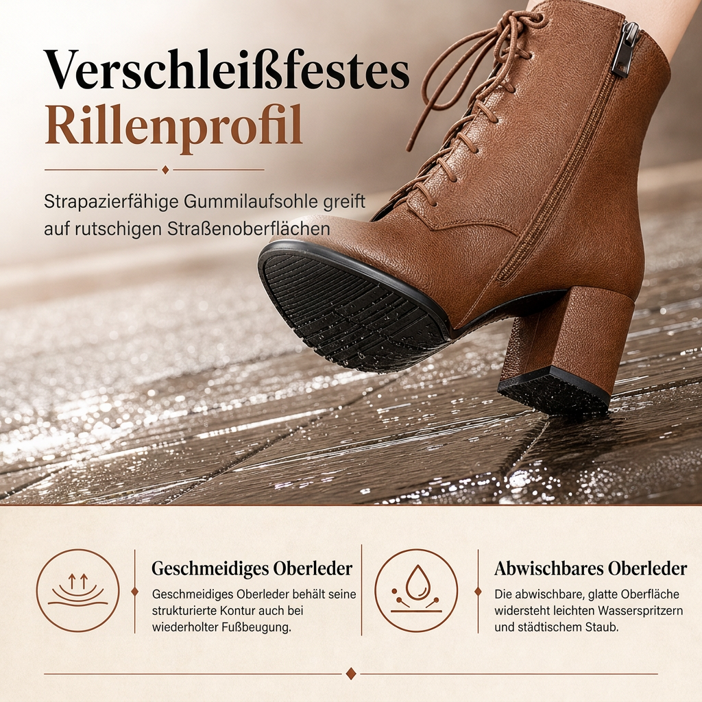 Damen Vintage Britischer-Stil Schnürstiefel Mit Spitzer Zehenpartie Und Block-Mittelabsatz