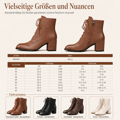 Damen Vintage Britischer-Stil Schnürstiefel Mit Spitzer Zehenpartie Und Block-Mittelabsatz