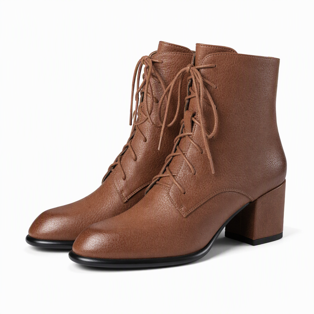 Damen Vintage Britischer-Stil Schnürstiefel Mit Spitzer Zehenpartie Und Block-Mittelabsatz