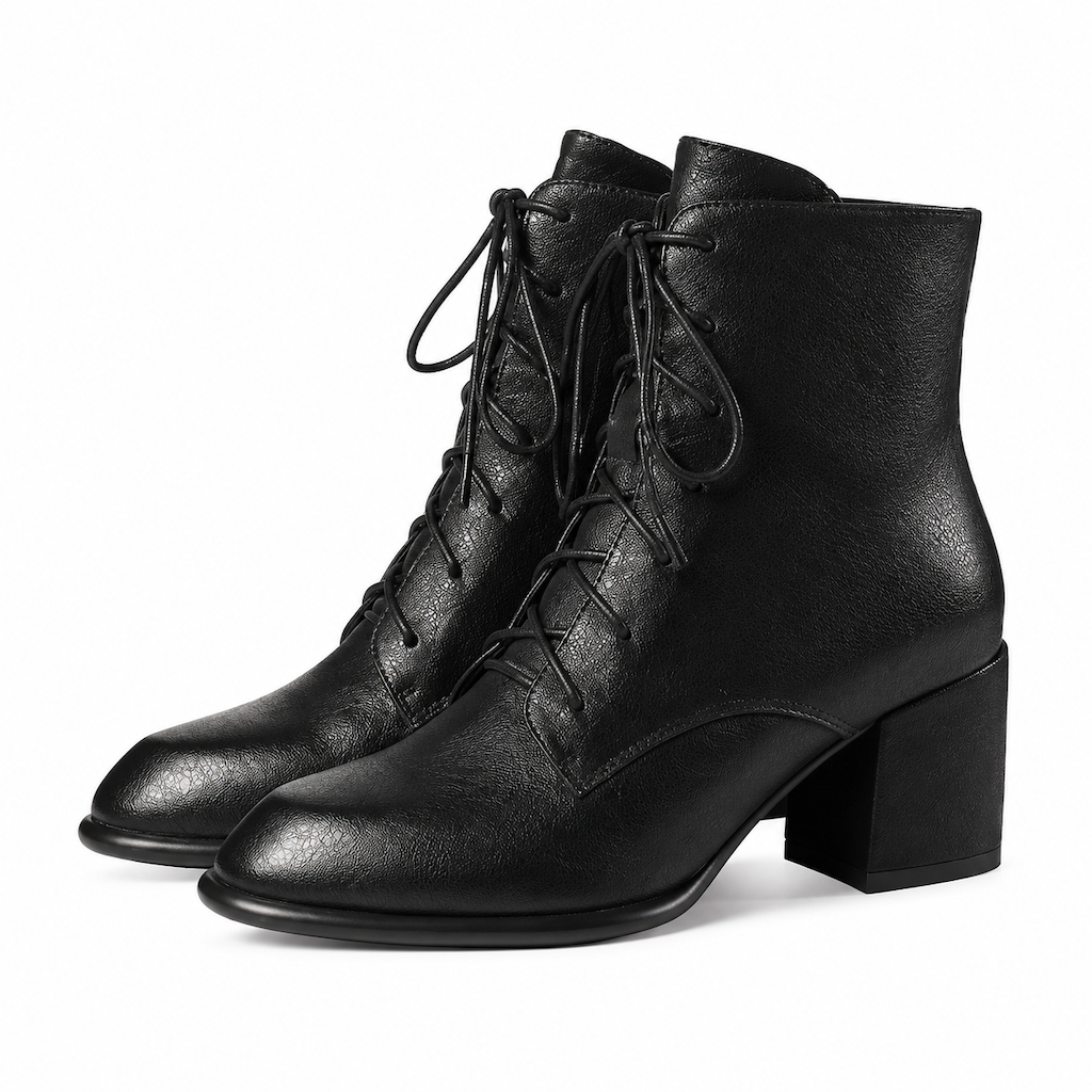 Damen Vintage Britischer-Stil Schnürstiefel Mit Spitzer Zehenpartie Und Block-Mittelabsatz