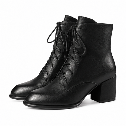 Damen Vintage Britischer-Stil Schnürstiefel Mit Spitzer Zehenpartie Und Block-Mittelabsatz