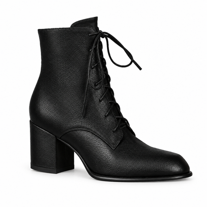 Damen Vintage Britischer-Stil Schnürstiefel Mit Spitzer Zehenpartie Und Block-Mittelabsatz