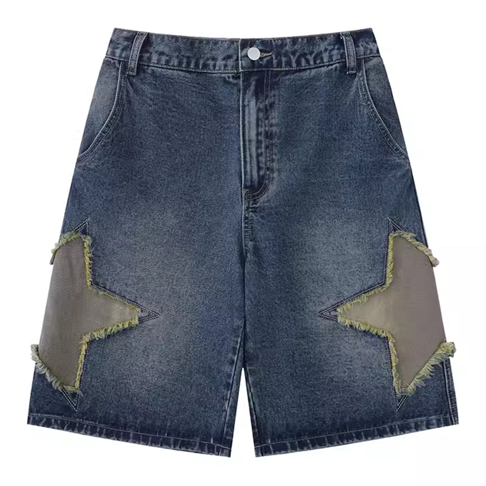 Hip Hop Stern Patches Gewaschene Denim Shorts