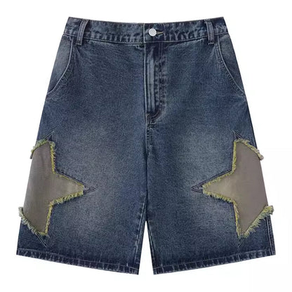 Hip Hop Stern Patches Gewaschene Denim Shorts