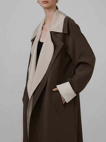 Contrast lapel collar Two-piece coat with belt