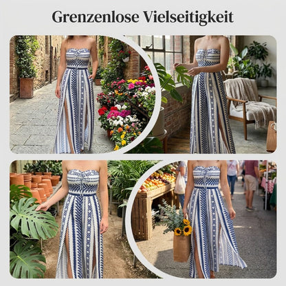✨ Damen Jumpsuit schulterfrei floral im Boho-Stil – Eleganter Sommer-Overall mit Bardot-Ausschnitt – Fließend, leicht & perfekt für Festivals, Strand oder romantische Sommerabende 🌸