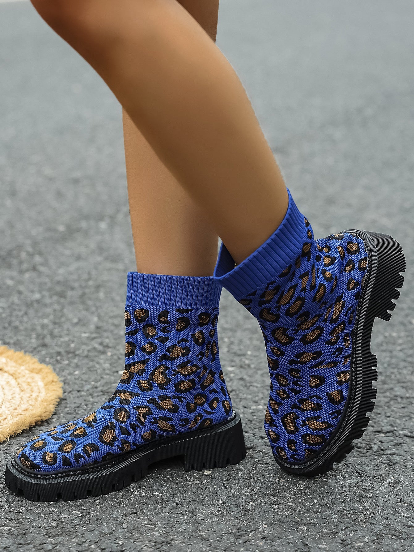 Under the Neon Leopard knitted sock boots