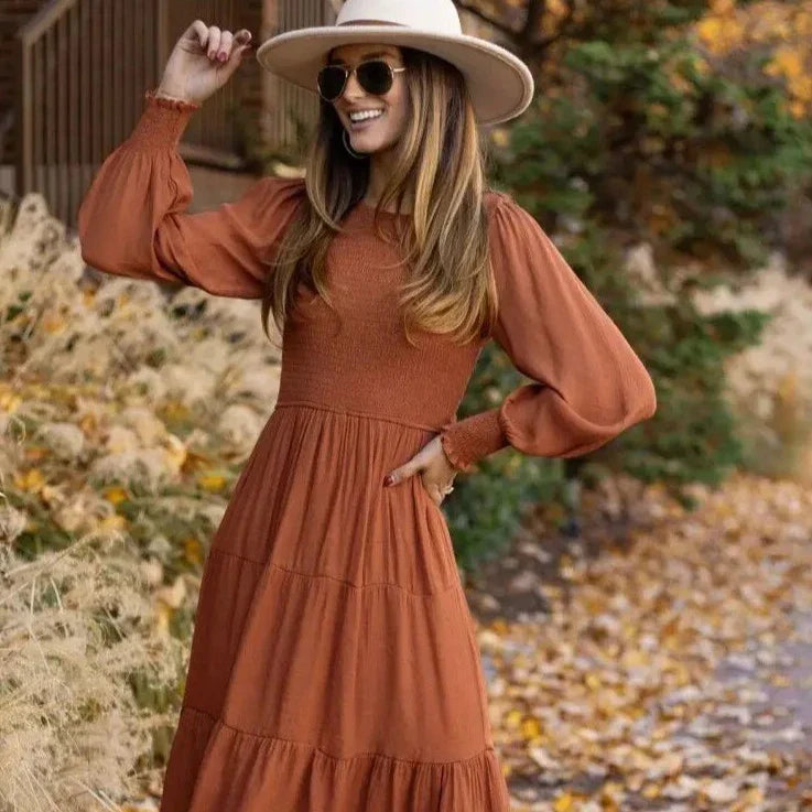 Autumnal Orange Maxi Dress - Clara