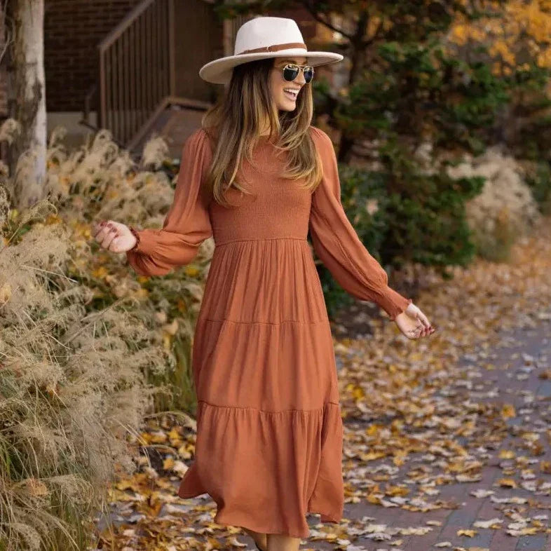 Autumnal Orange Maxi Dress - Clara