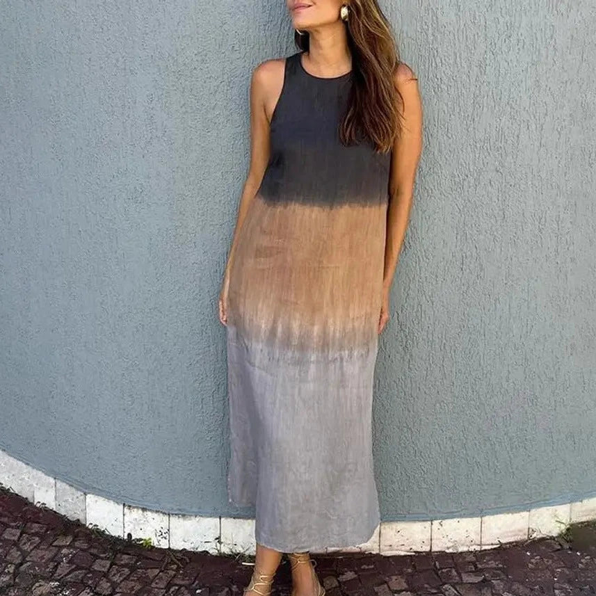 Grey-brown gradient maxi dress with sleeveless design - Lena