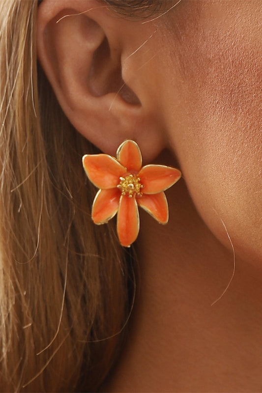 Boucles d'oreilles en émail floral orange avec détails dorés pour femme - Norma