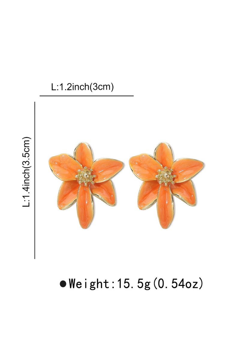Boucles d'oreilles en émail floral orange avec détails dorés pour femme - Norma