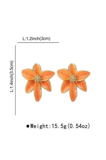 Boucles d'oreilles en émail floral orange avec détails dorés pour femme - Norma
