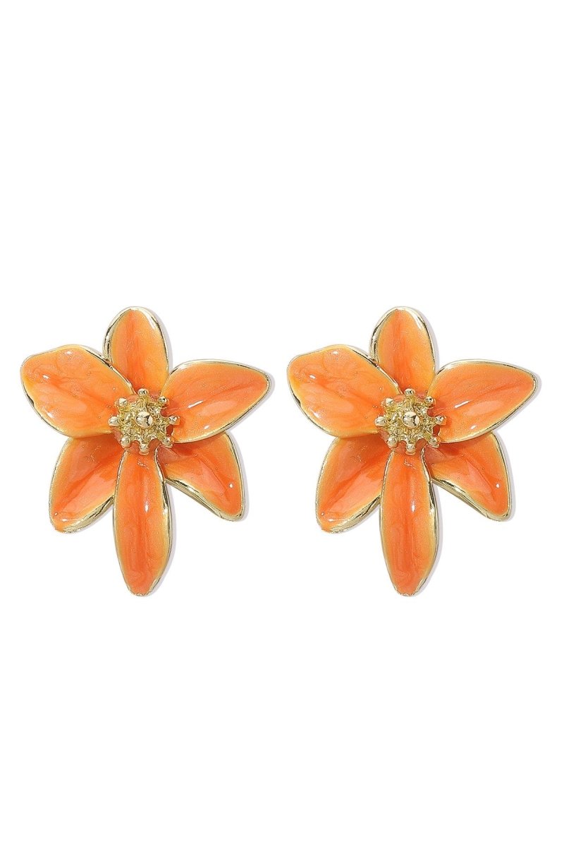 Boucles d'oreilles en émail floral orange avec détails dorés pour femme - Norma