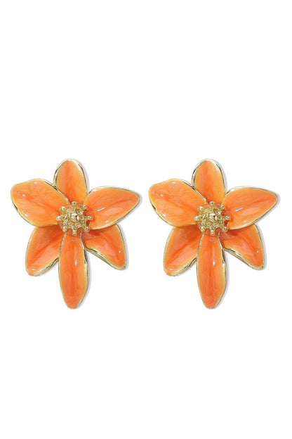 Boucles d'oreilles en émail floral orange avec détails dorés pour femme - Norma