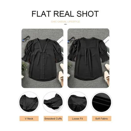 ✨Sonderpreis am letzten Tag!!💥Elegante Damenbluse mit V-Ausschnitt und Puffärmeln🌺