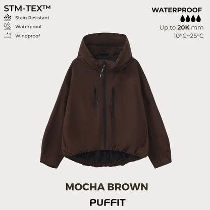 🧥Kapuze mit breiter Krempe💧Kurze, übergroße Regenjacke mit ausgestelltem Saum und verstellbaren Ärmelbündchen